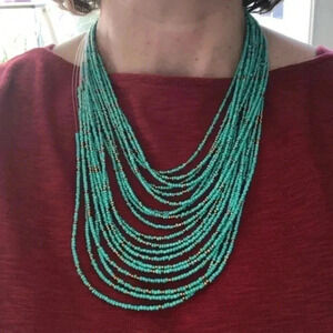 Pretty Handmade Ethnic Style Turquoise Multi Layer Seed Bead Necklace NWT